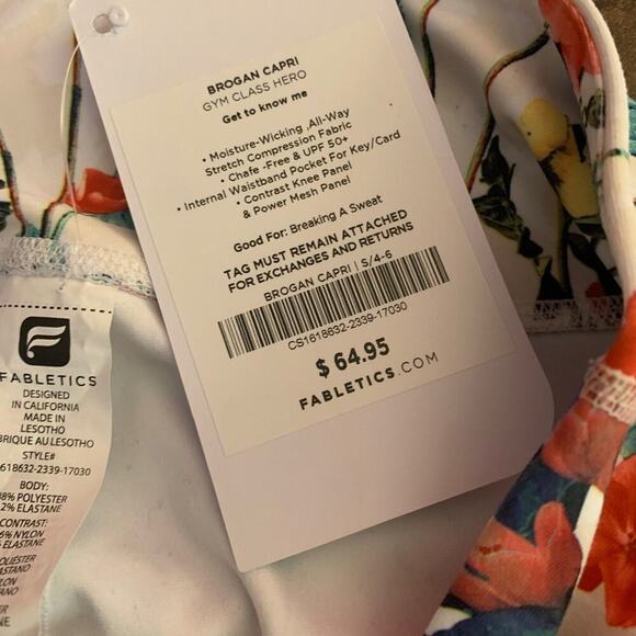 FABLETICS Women’s Brogan White Flowered Capris / Size: Small 4-6 - Picture 4 of 10